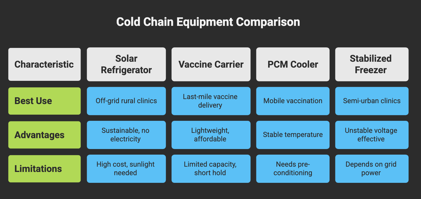 Comparison of Cold Chain Equipment for Rural or Small-Scale Use